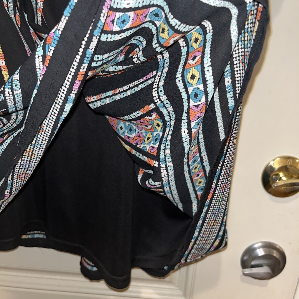 Signature Studio Geometric Tribal Print V-Neck Dress Black XL Boho Tassel Tie - Picture 7 of 10